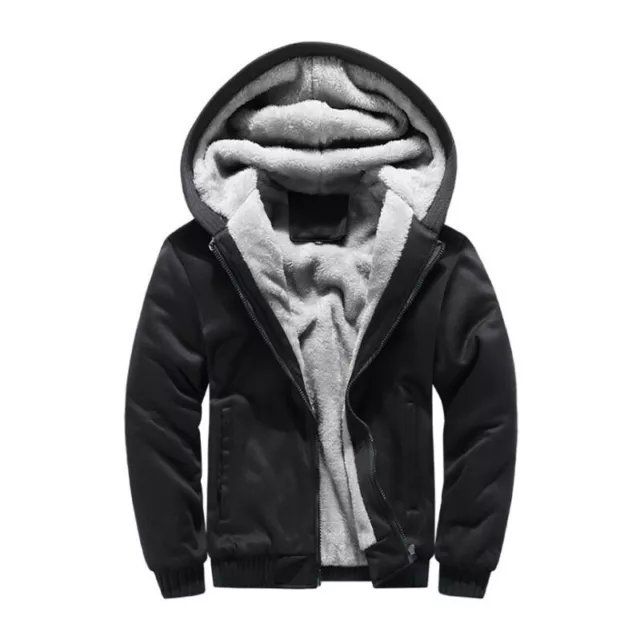 Mens Thick Warm Fleece Fur Lined Hoodie Zip Up Winter Coat Jacket Outwear Tops 12