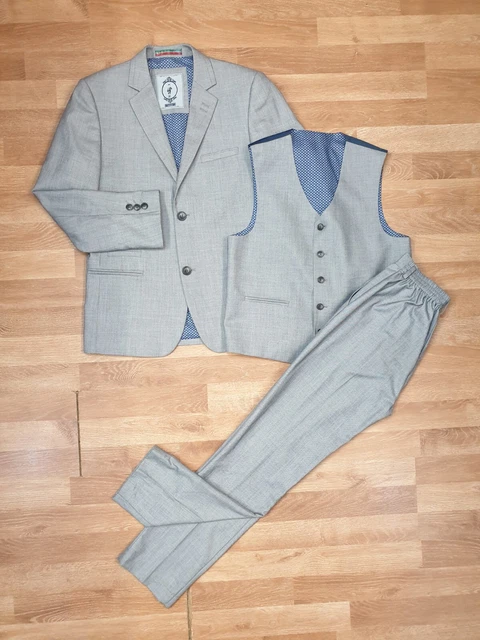 CREON PREVES Abito 3 Pezzi Giacca Ragazzo Taglia 12 Pantaloni 12 Anni W25 L27 Grigia