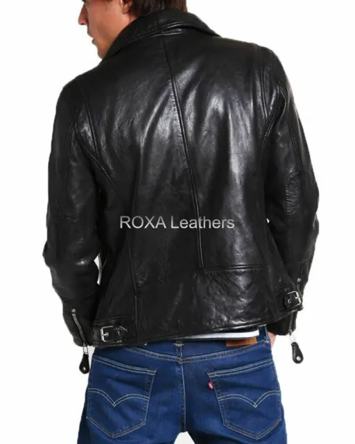 ROXA URBAN Men's Black Leather Jacket Pure Genuine Lambskin Studded Biker Zip Up 2