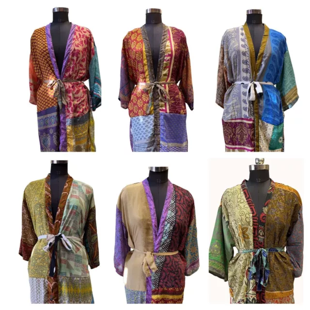 Lot de 10 vêtements de nuit faits à la main en soie indienne Kimono, Robes...