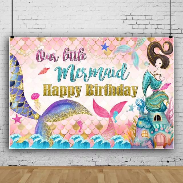 Mermaid Princess Happy Birthday Baby Shower Backdrop Photography Background