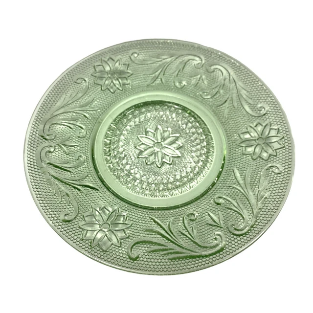 Indiana Glass Sandwich Green 6" Saucer - Flowers Tiara