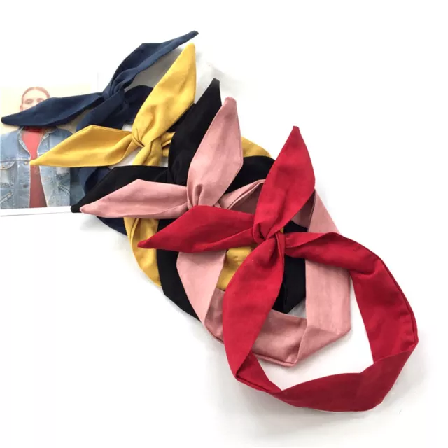 Fashion Women Pure Color Suede Rabbit Ears Metal Wire Hair Band Yoga Headband 2