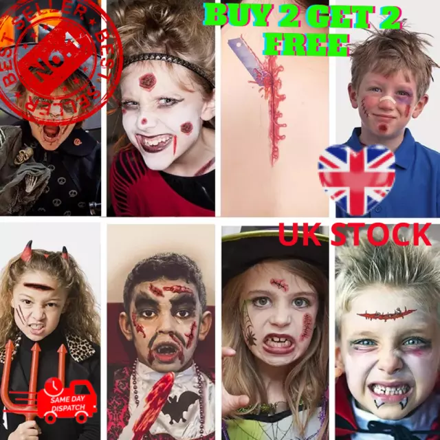 Halloween Zombie Scars Tattoos Fake Blood Scab Scar Wound Costume Make-Up Kit UK