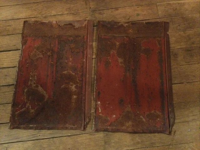 2 Antique Pressed Red Tin Roof Shingle Decorative Embossed Tin Wall Art Salvage