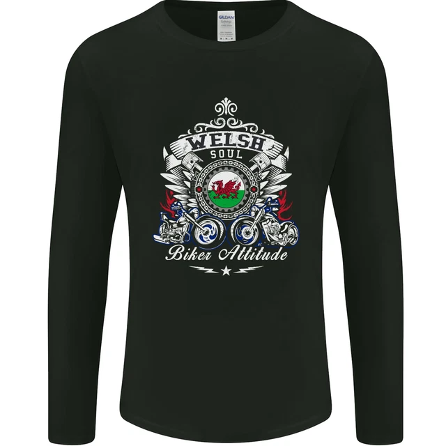 Welsh Soul Biker Attitude Bike Motorcycle Mens Long Sleeve T-Shirt