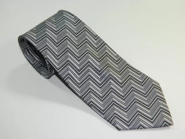 Men's J.S. BLANK & Co. Silk NECKTIE Tie SILVER OP ART GRAY BRIDGET RILEY
