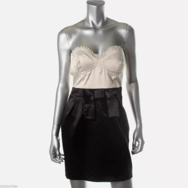 URBAN HEARTS Sexy Black-Ivory Satin Strapless Party Cocktail Dress Juniors L QCO