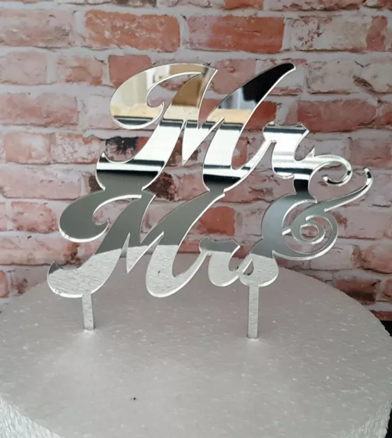 Tortenstecker Mr & Mrs - Caketopper silber verspiegeltes Acrylglas Hochzeit