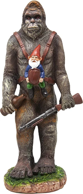 Garden Gnome Statue - Bigfoot and a Gnome - Indoor/Outdoor Garden Gnome Sculptur
