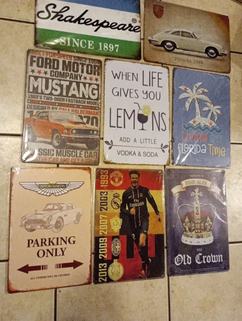8 x  METAL SIGNS Job lot. A4 size 30 x 2O cms Home Bar PROP . Clear out all new