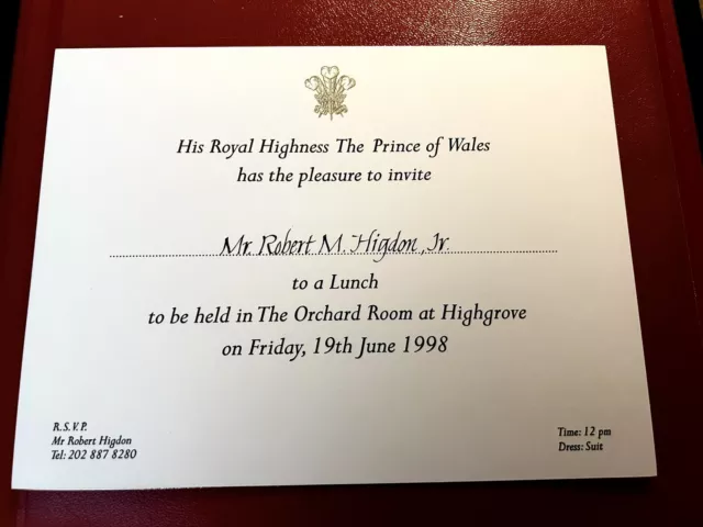 Prince -King Charles III  RARE Personal Invitation To Lunch At Highgrove REDUCED