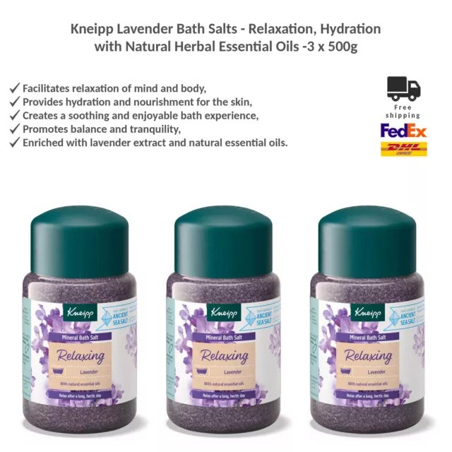 Kneipp Lavender Bath Salts Relaxation, Hydration, Natural Essential Oils 3x500g