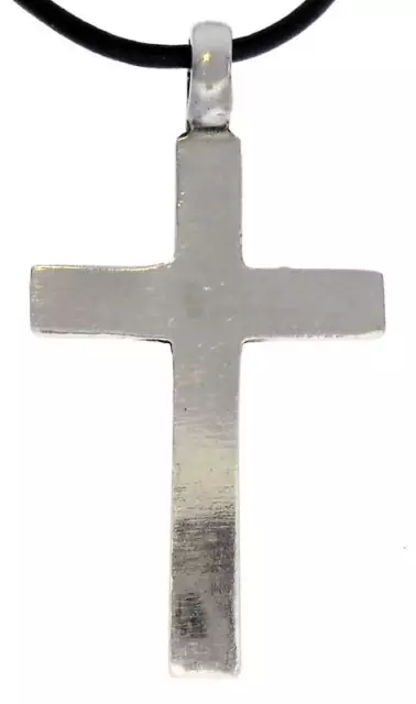 CHRISTIAN CROSS Jesus Silver Pewter Pendant Leather Necklace