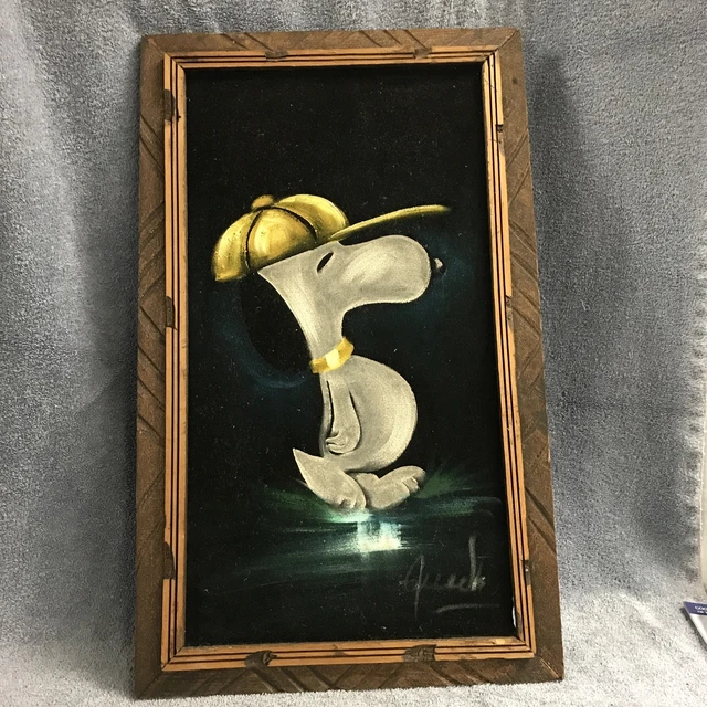 VINTAGE 70S CHARLIE Brown Baseball Velvet Oil Painting Canvas