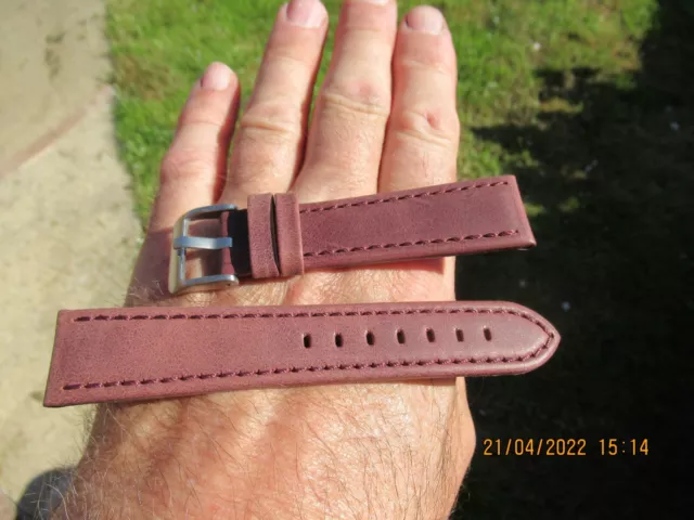 Condor 20MM Elite Genuine Burgundy Padded Leather Watch Strap Brushed SS Buckle