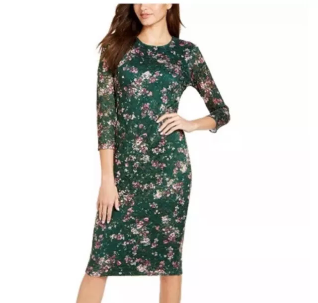 Kensie Women's Printed Lace Bodycon Dress Green Size 4#21