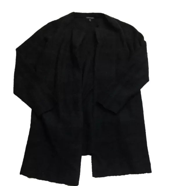 Eileen Fisher Black Cardigan Open Front Sweater 100% Wool Women's Size Medium M