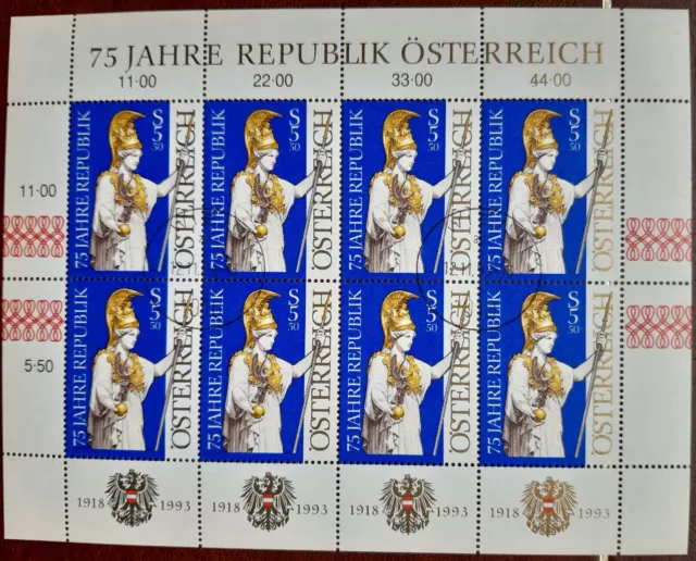 Kleinbogen 75 Jahre Republik Österreich 1993 gestempelt Mi-Nr. 2113 / ANK 2143