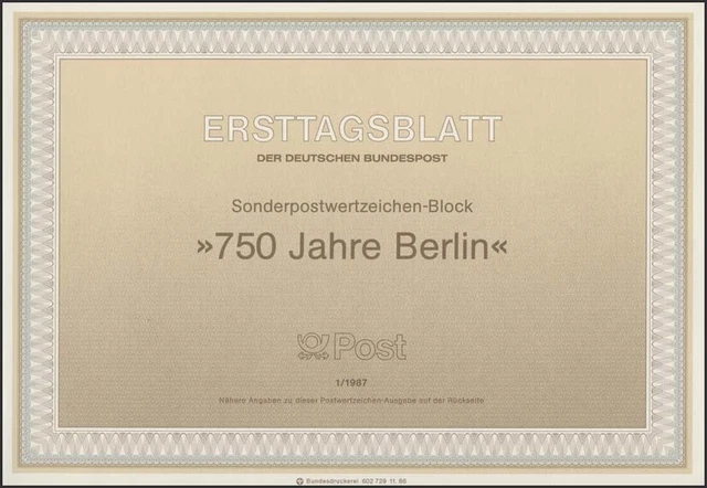 ETB 01/1987 Block, Berlin, Charlottenburg, Philharmonie
