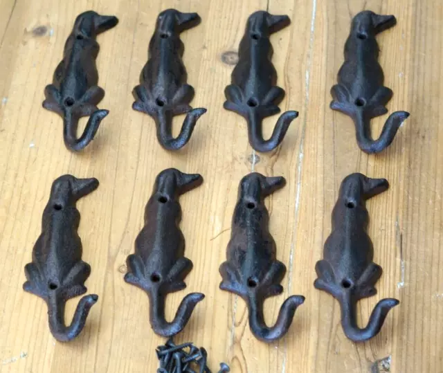 8 Dog Coat Hooks Rustic Chocolate Lab Labrador Entryway Hat Leash Barn 5 1/2"