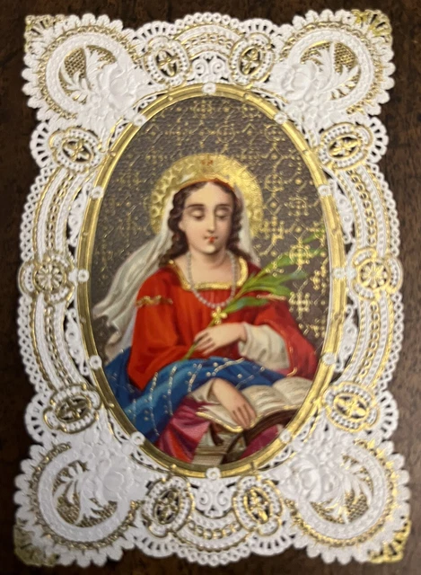 Santino Santa Caterina d’Alessandria Merlettato Dorato Sec XIX Perfetto
