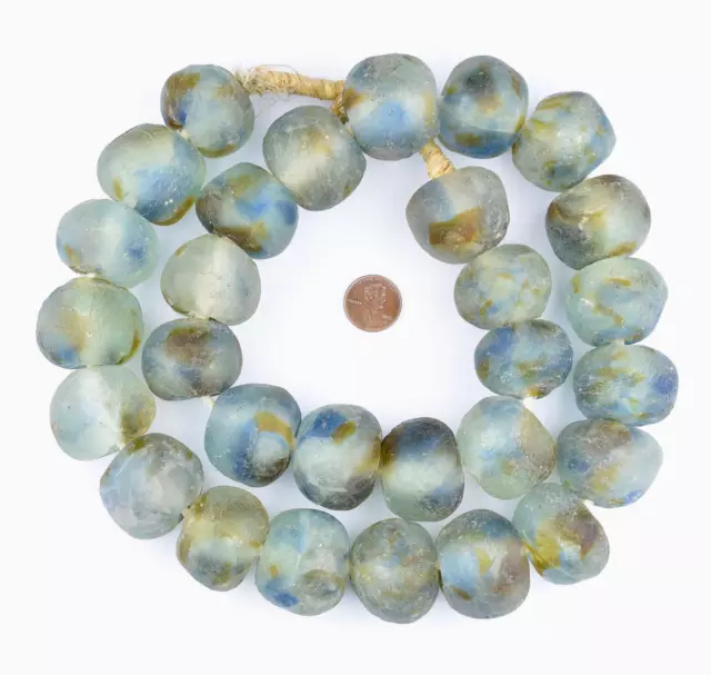 Super Jumbo Brown Blue Swirl Recycled Glass Beads 34mm Ghana African Sea Glass 2