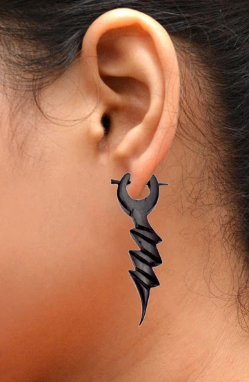 A Pair of Black Natural Wood USA Handmade Ebony Organic Wooden Earrings EAR388