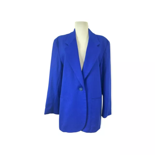 Chaus Vintage Women's Size 12 Large Blazer Jacket Blue 100% Wool Lined Pockets