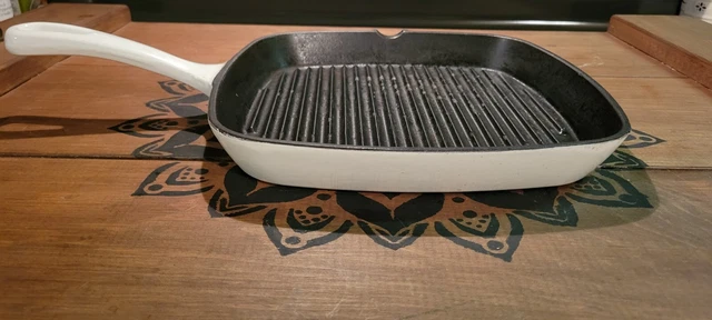 Cuisinart Enamel 9 1/4 Cast Iron Grill Pan Griddle Skillet Square chef classic