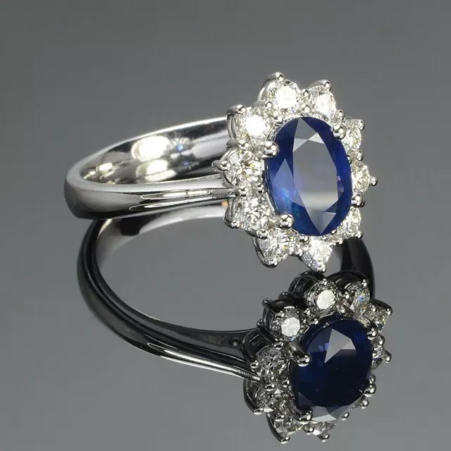 AAA 2.Ct Natural Sapphire & Moissonite Engagement Ring 10K solid White Gold