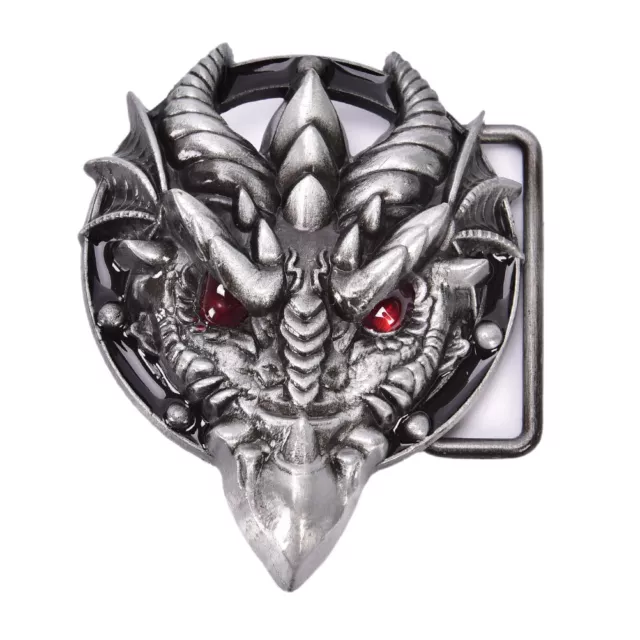 Fibbia da cintura uomo 7,3 cm testa di drago motivo nero bronzo spilla metallo fibbia ZR