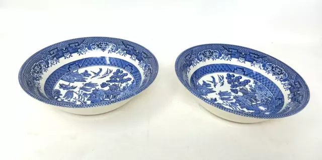 2 x Churchill China Vintage Blue Willow Pattern Pottery Cereal Soup Dessert Bowl