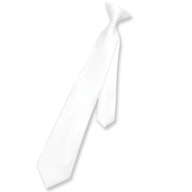 Vesuvio Napoli Boys CLIP-ON NeckTie Solid WHITE Color Youth Neck Tie