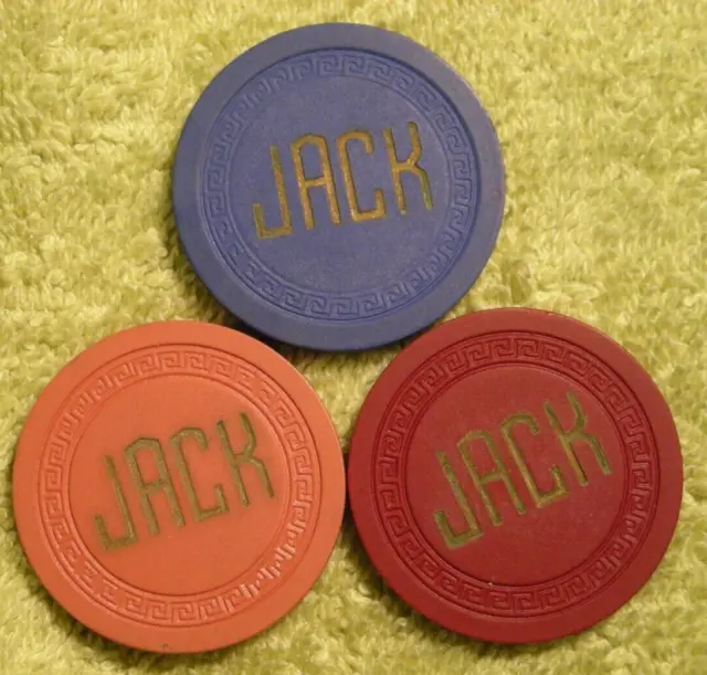 3 antique poker chips hotstamped JACK Sm-Key