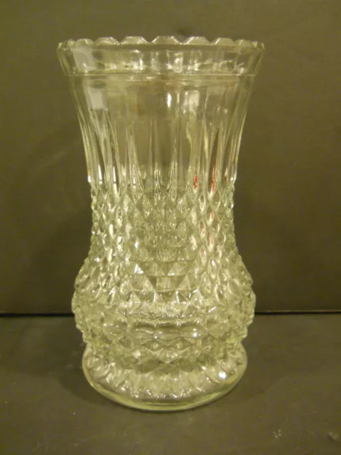 Pressed Glass Flower Bud Vase Diamond Cut Clear Decorative 7"