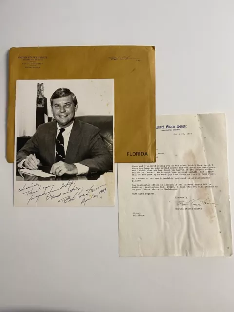 Bob Graham Former Senator from Florida Autographed Photo letter and envelope