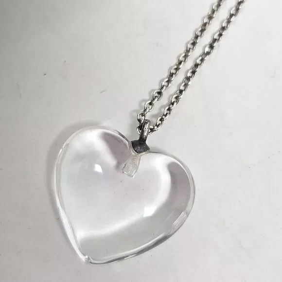 TIFFANY & CO Rare Crystal Heart Pendant Necklace 925 Sterling Silver