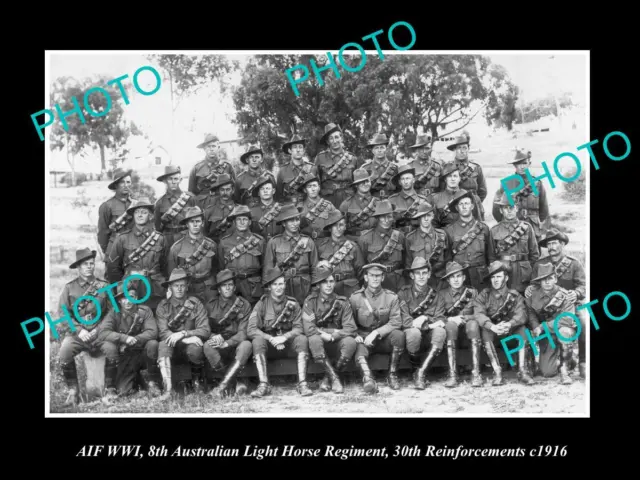 OLD LARGE HISTORIC PHOTO OF AIF AUSTRALIAN ANZAC 8th LIGHT HORSE REGIMENT c1916