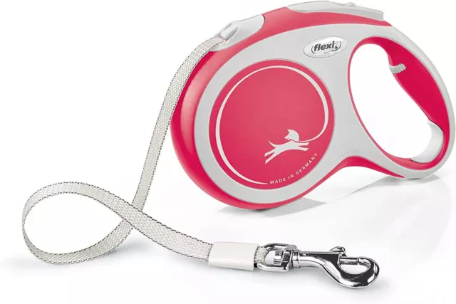 Flexi Dog Lead. Comfort Red & White. Tape. Extend, Retractable. S/M/L 5m or 8m.