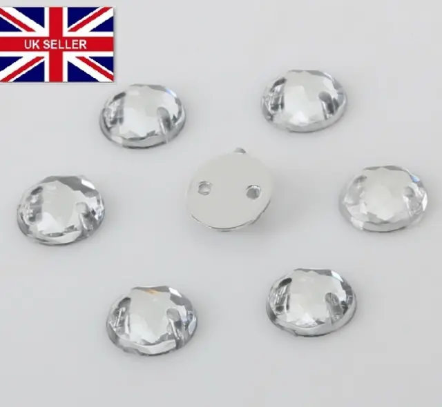 100 x Clear Sew on Acrylic 8 mm Round Diamante Crystal Gems Rhinestone 8mm