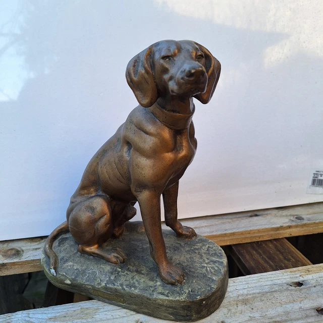 Sculpture en plâtre, « la jeune fille et le chien » statue 19eme - Décoration