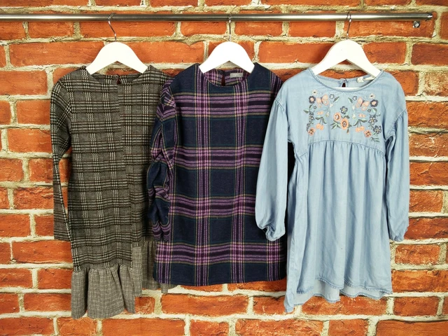 Girls Bundle Age 5-6 Years H&M Next Long Sleeve Dress Set Checked Denim 116Cm