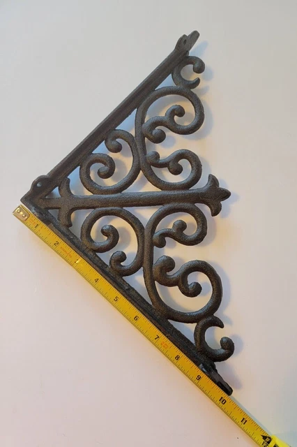 Cast Iron Antique Style Ornate Scroll Shelf Brackets Dark Brown 10" Set Of 2 4