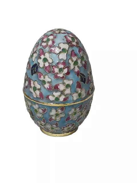 Cloisonne Easter Egg Enamel On Metal Trinket Box Floral Cherry Blossoms Dogwood