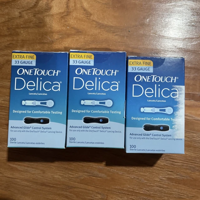 One Touch Delica Extra Fino 33 Guage Lancets 3 cajas 300 lancetas selladas