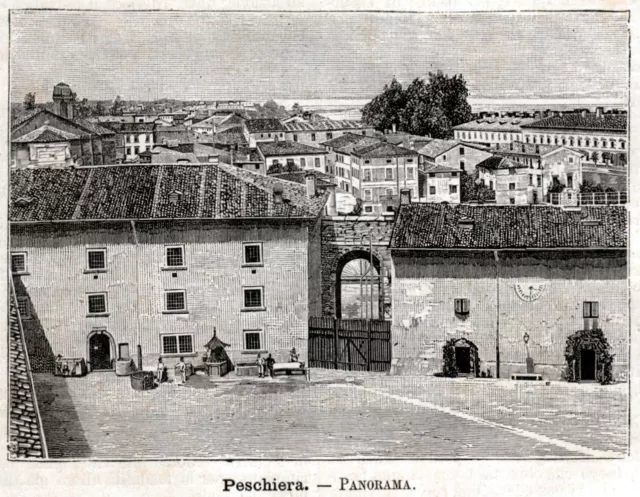 Peschiera del Garda: Panorama. Stampa Antica + Passepartout. 1891