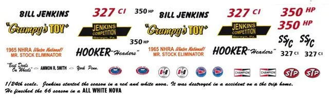 Bill Jenkins Grumpy's Toy Nova 1/25th - 1/24th Scale Decals Drag NHRA