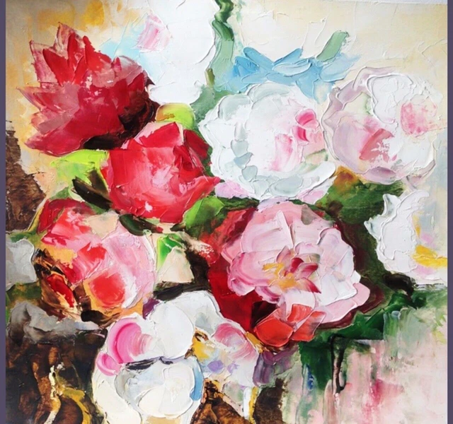 ORIGINAL Pintura al óleo Floral Arte original Peonías Pintura Impasto Arte...