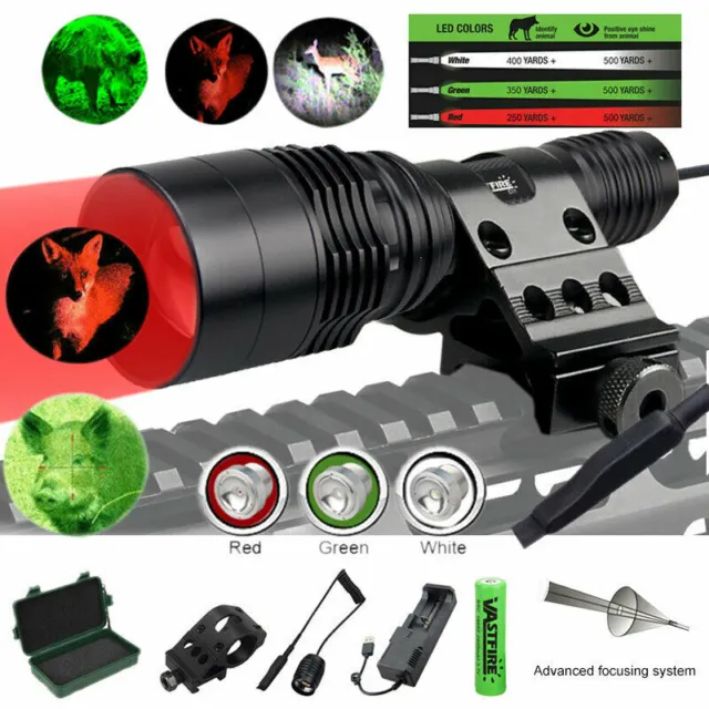 Red Green White LED Predator Light Hunting Flashlight for Hog Coyote Varmint US